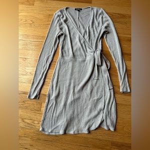Express ribbed long sleeved wrap dress gray small